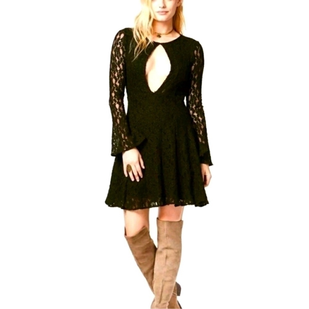 Free people black lace long sleeve dress perfect for fall